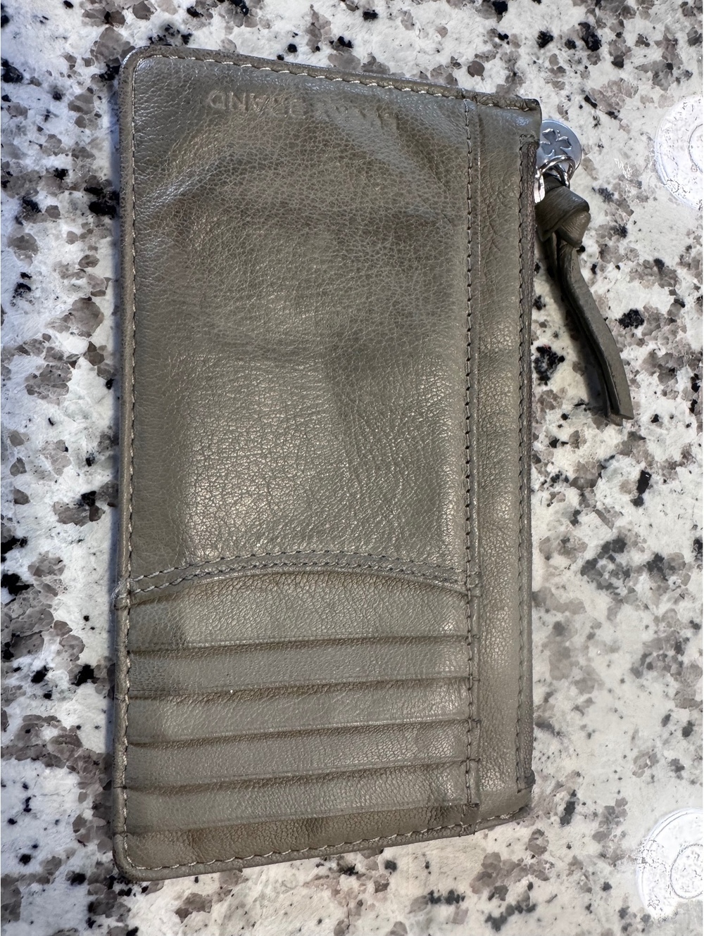 Lucky Brand Genuine Leather Zip Card Holder Wallet Gray Slim Coin Purse